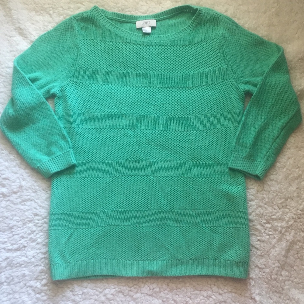 Loft Seafoam green crew neck striped knit sweater